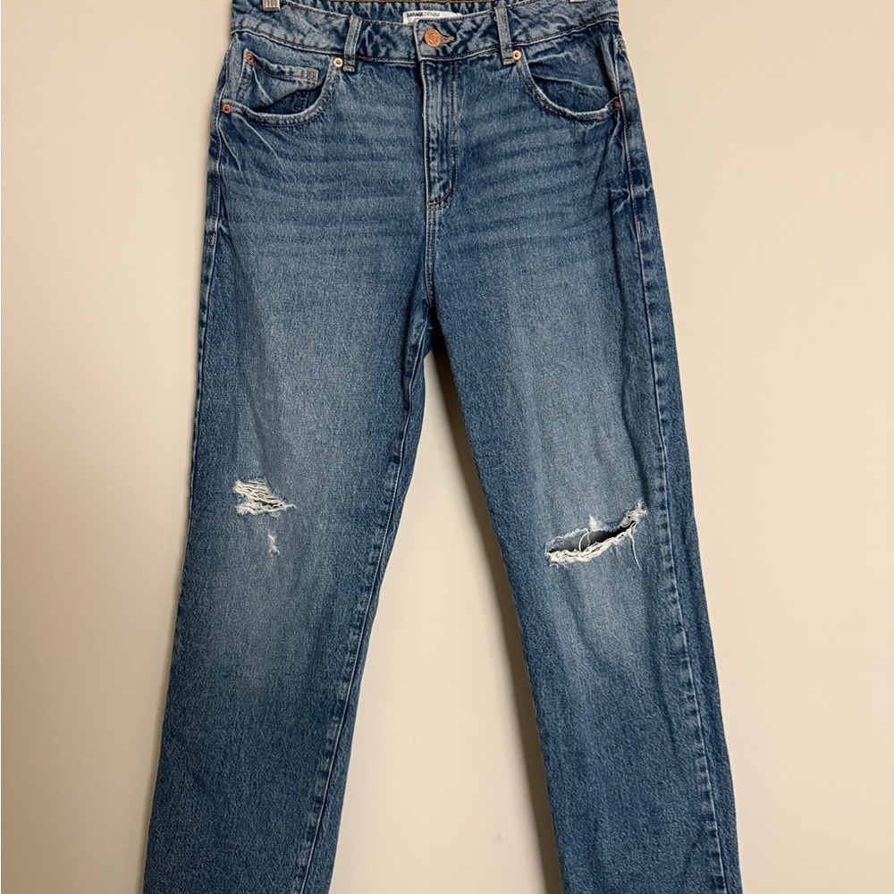 Garage Denim Slouchy Distressed Jeans Size 27 Raw Hem Ripped Blue Denim
